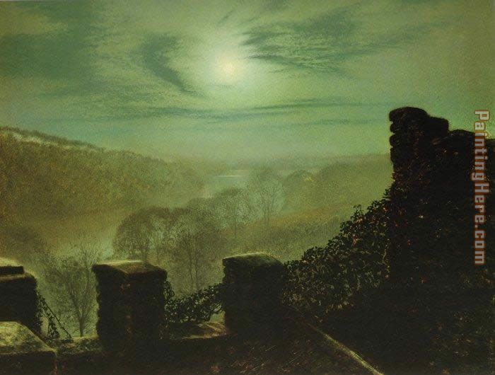 John Atkinson Grimshaw Full Moon behind Cirrus Cloud from the Roundhay Park Castle Battlements